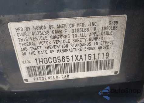 1999 Honda Accord Ex from USA, damaged, VIN 1HGCG5651XA151119